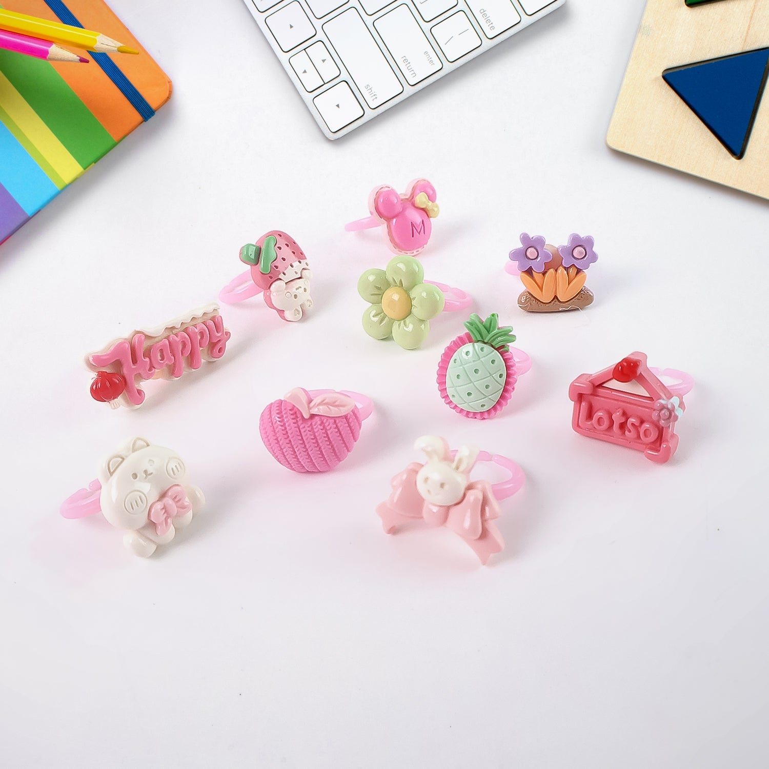 Adorable Playful Decorative Rings For Children In Heart Shaped Storage Box (35 Pcs Aprpox Adorable Playful Decorative Rings For Children In Heart Shaped Storage Box (35 Pcs Aprpox